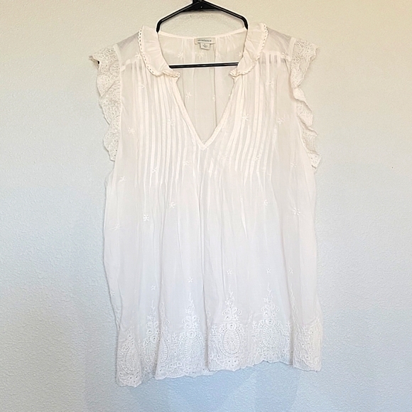 Eyelet Detail , Embroidered Sheer Top - Picture 1 of 5